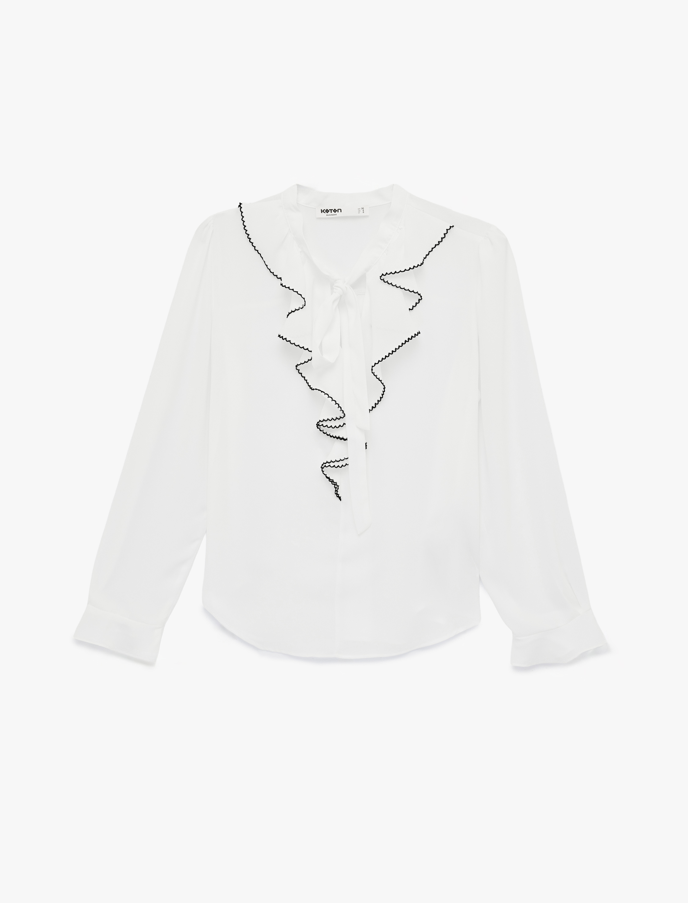   Uzun Kollu Fırfırlı Yaka Bağlama Detaylı Bluz