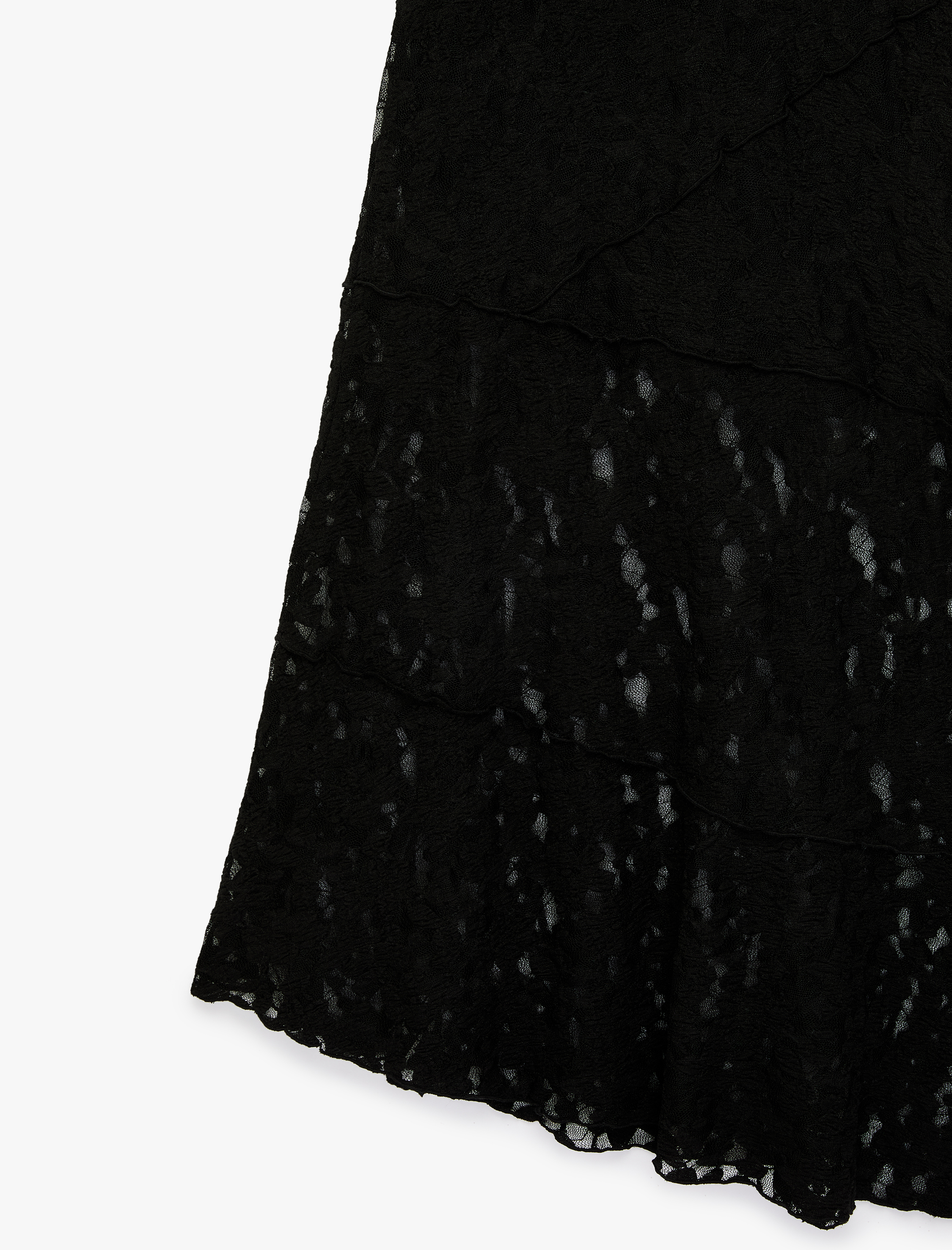   Asimetrik Kesim Dantel Detaylı Yüksek Bel Midi Etek