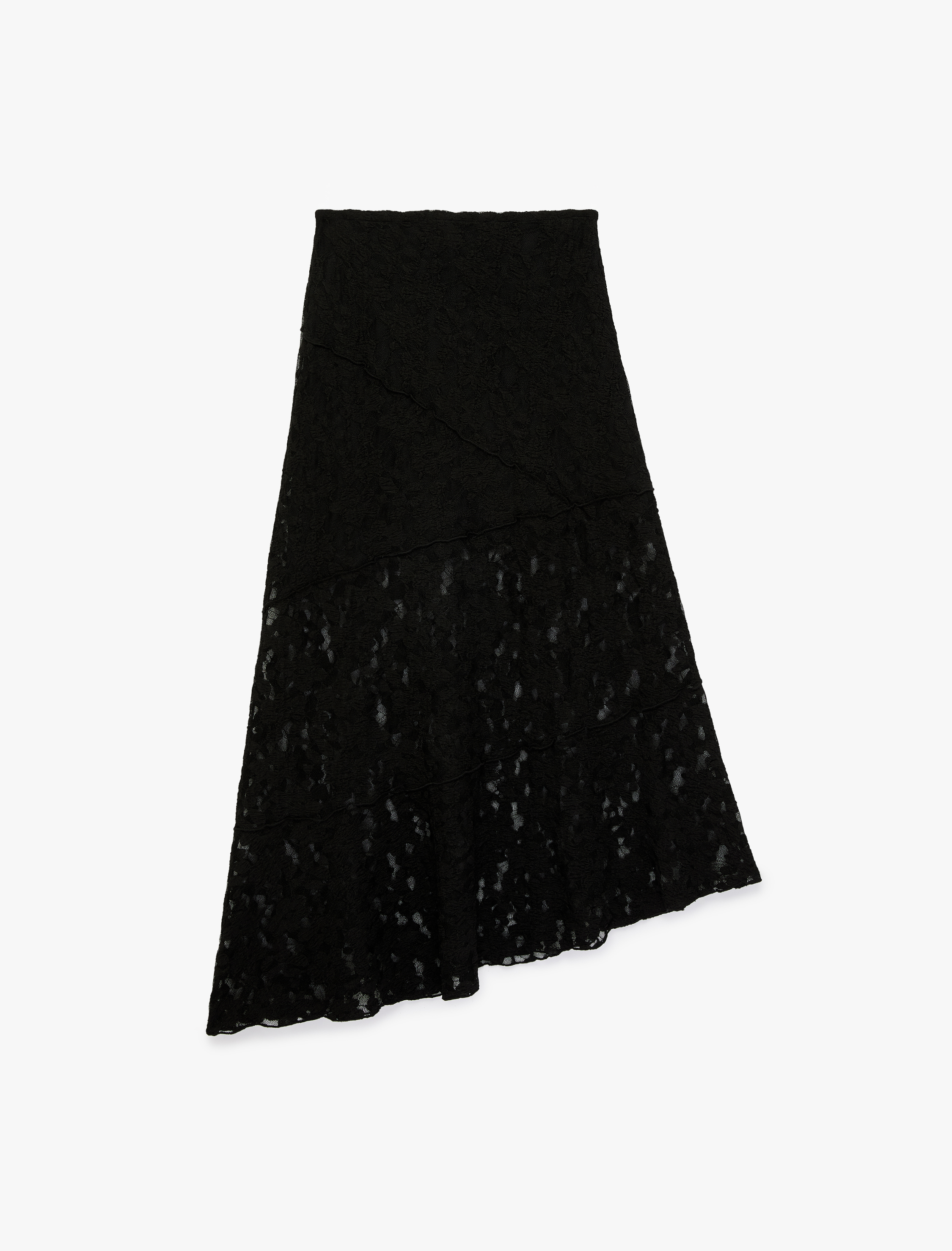   Asimetrik Kesim Dantel Detaylı Yüksek Bel Midi Etek