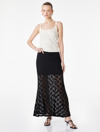 Yarım Astarlı Slim Fit Midi Dantel Etek