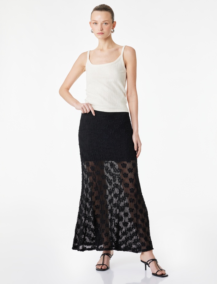  Yarım Astarlı Slim Fit Midi Dantel Etek