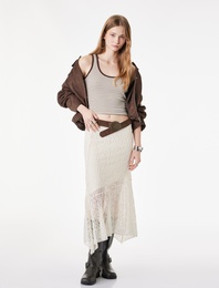 Normal Bel Asimetrik Kesim Midi Dantel Etek