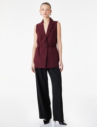 Regular Fit Kolsuz Kemerli Kruvaze Yaka Yelek