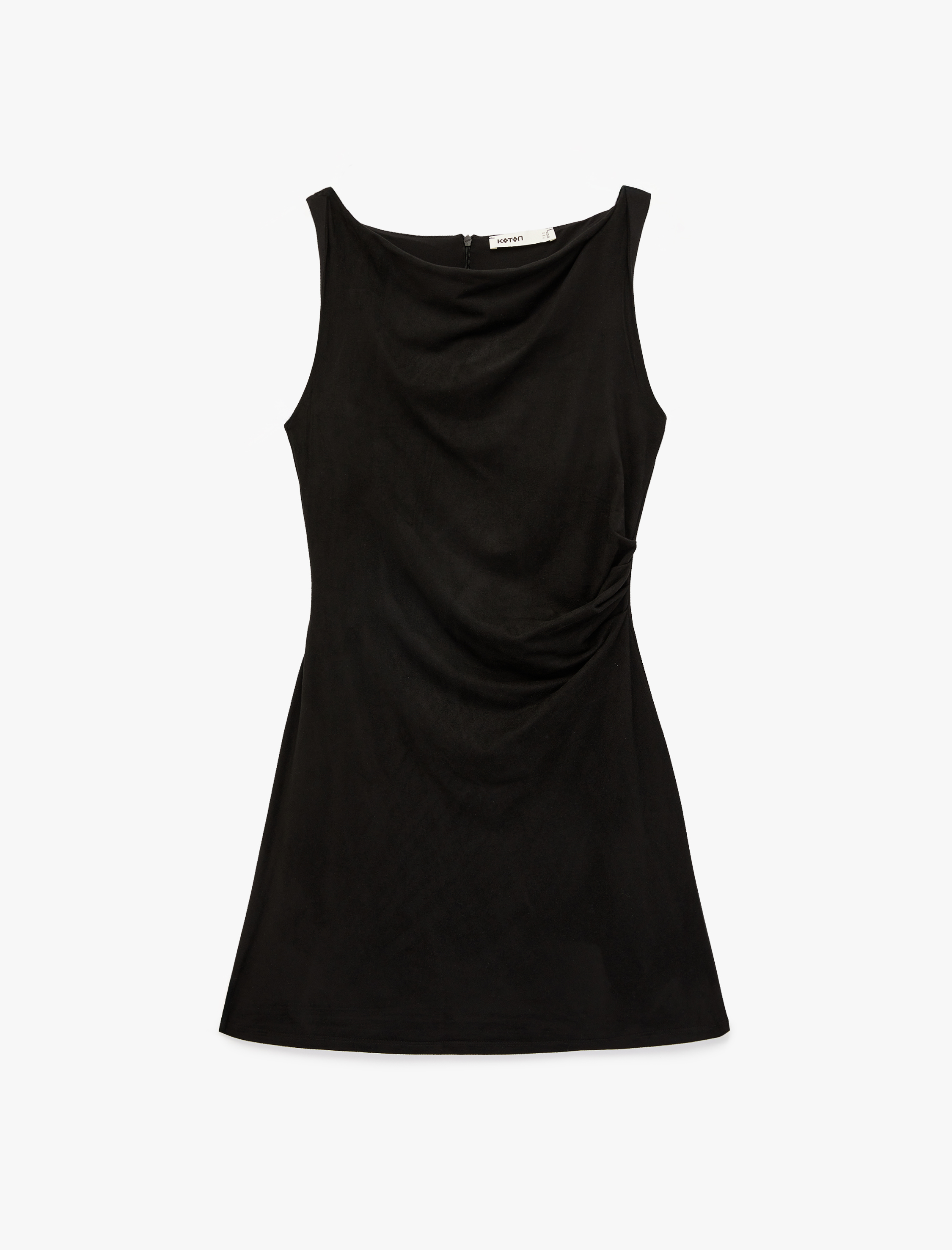   Slim Fit Kayık Yuvarlak Yaka Askılı Suni Süet Mini Elbise