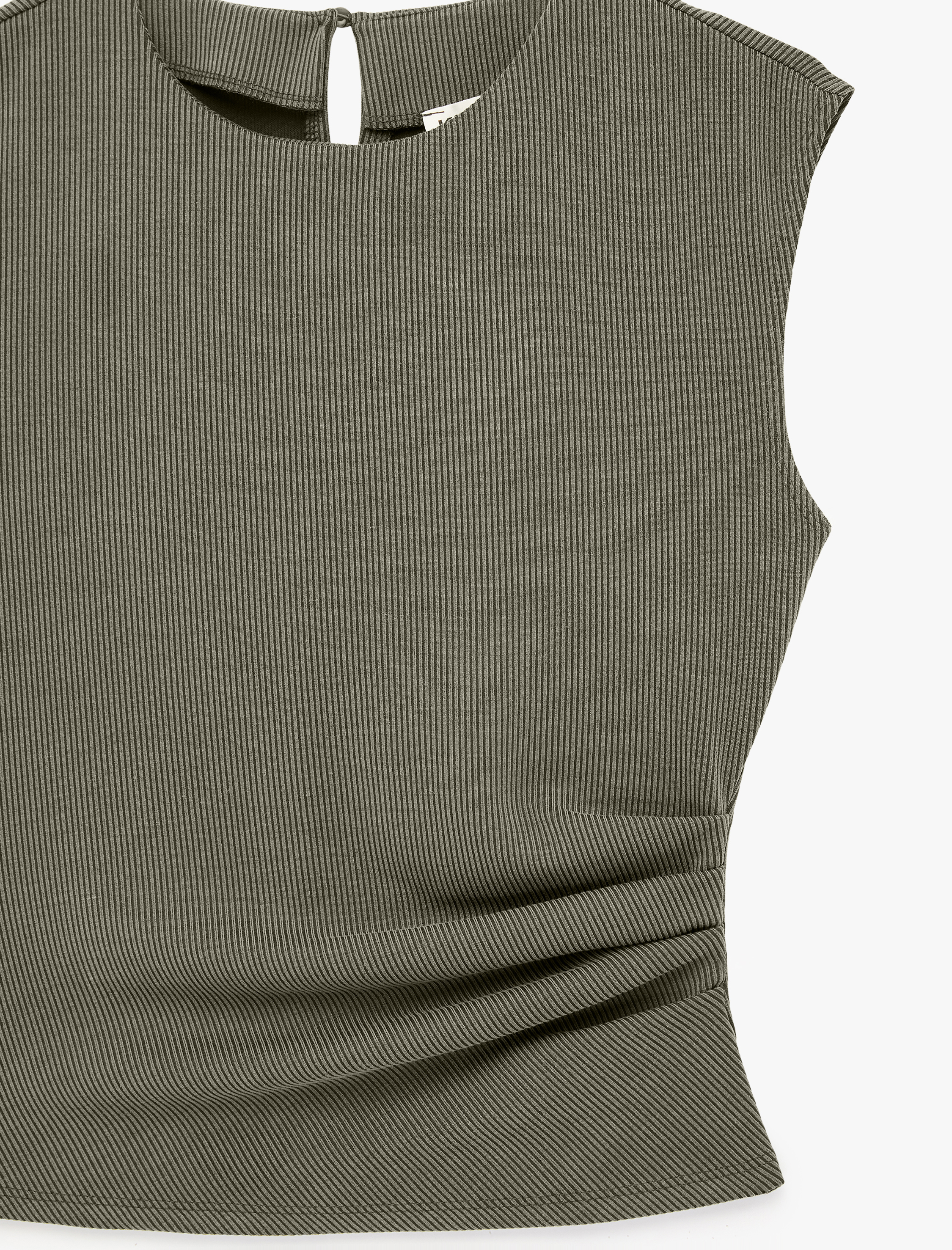   Modal Kumaş Slim Fit Drape Detaylı Bisiklet Yaka Kolsuz Fitilli Bluz