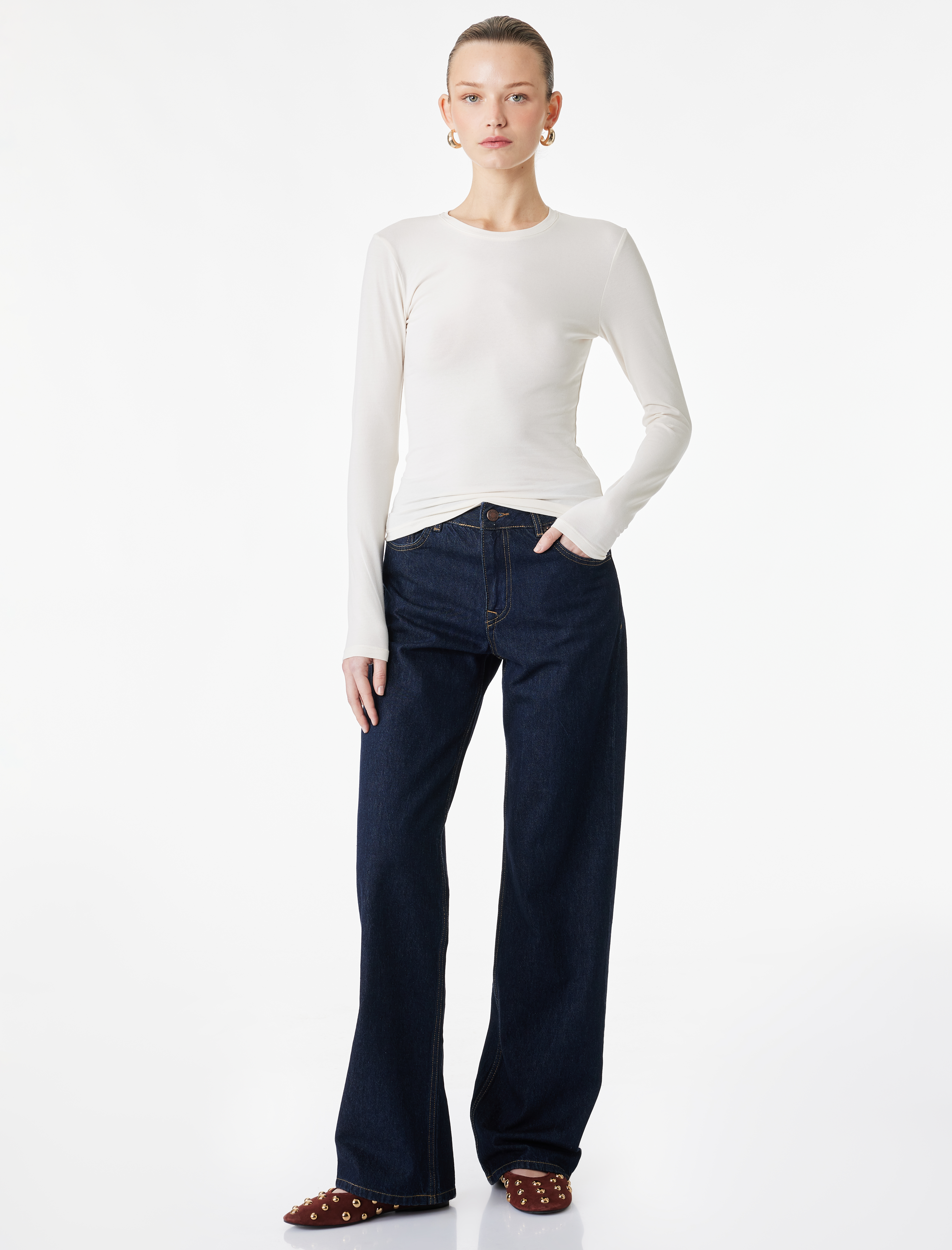   Slim Fit Pamuklu Uzun Kollu Bisiklet Yaka Tişört