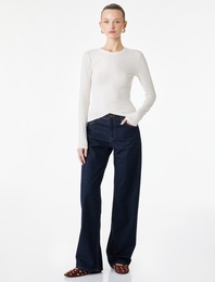 Slim Fit Pamuklu Uzun Kollu Bisiklet Yaka Tişört