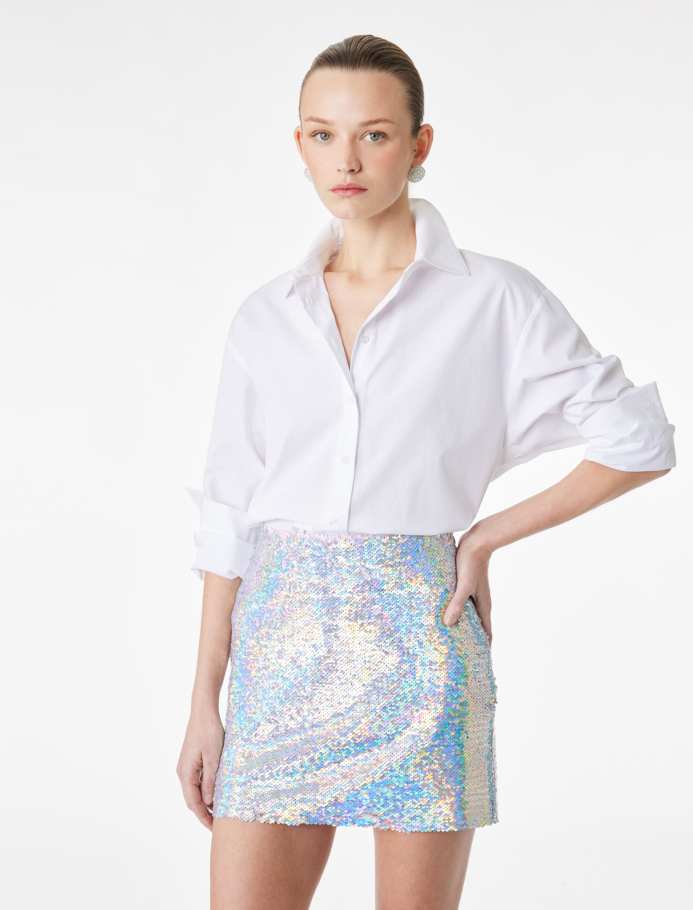   Pullu Payetli Slim Fit A Kesim Mini Abiye Etek