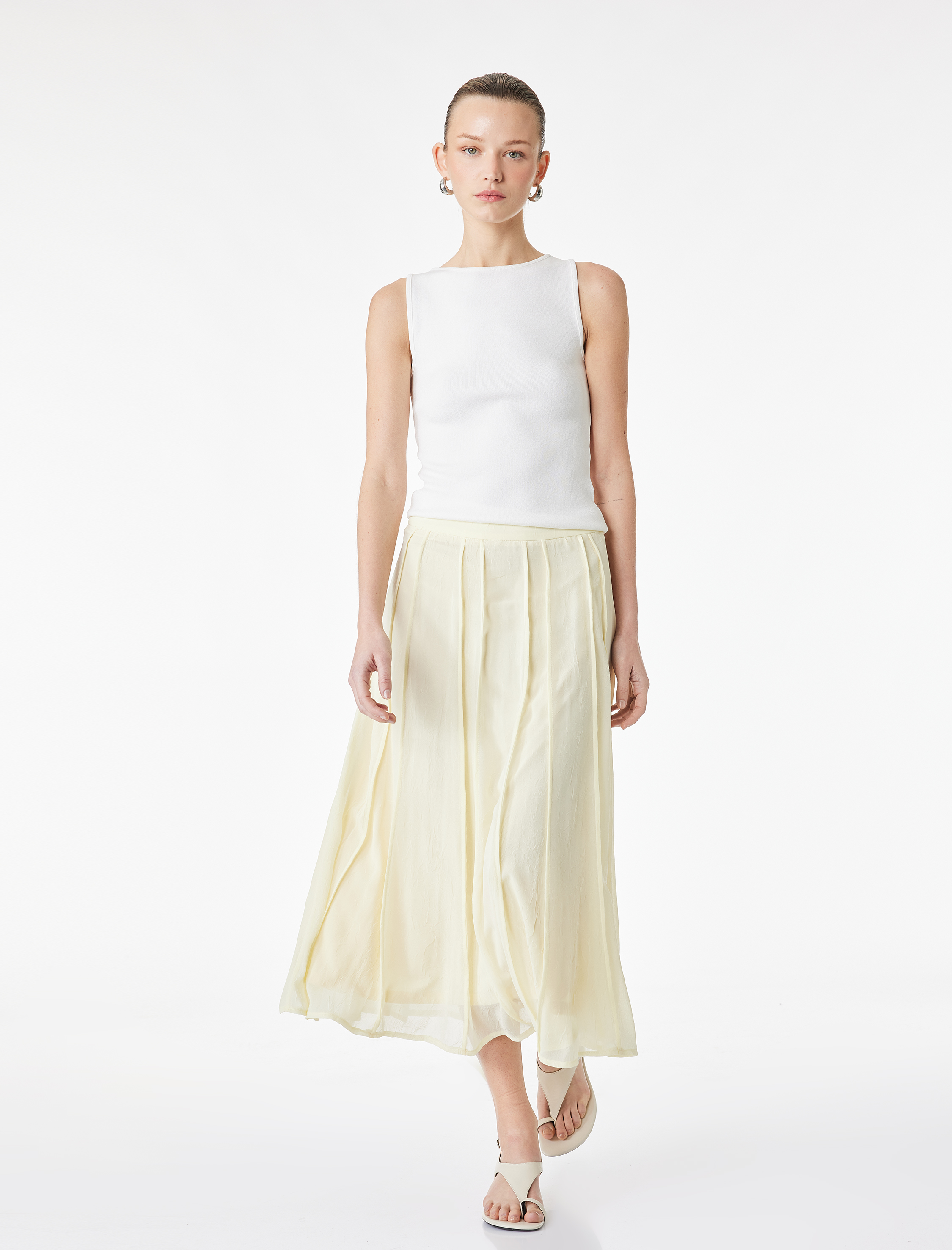   Standart Bel Pileli Midi Şifon Etek