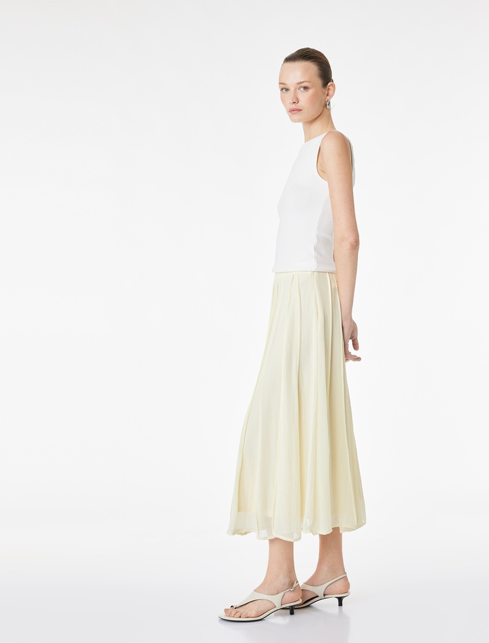  Standart Bel Pileli Midi Şifon Etek