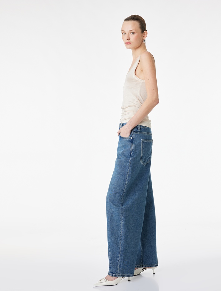  Pamuklu Rahat Kalıp Normal Paça Balon Denim Pantolon -Balloon Jean