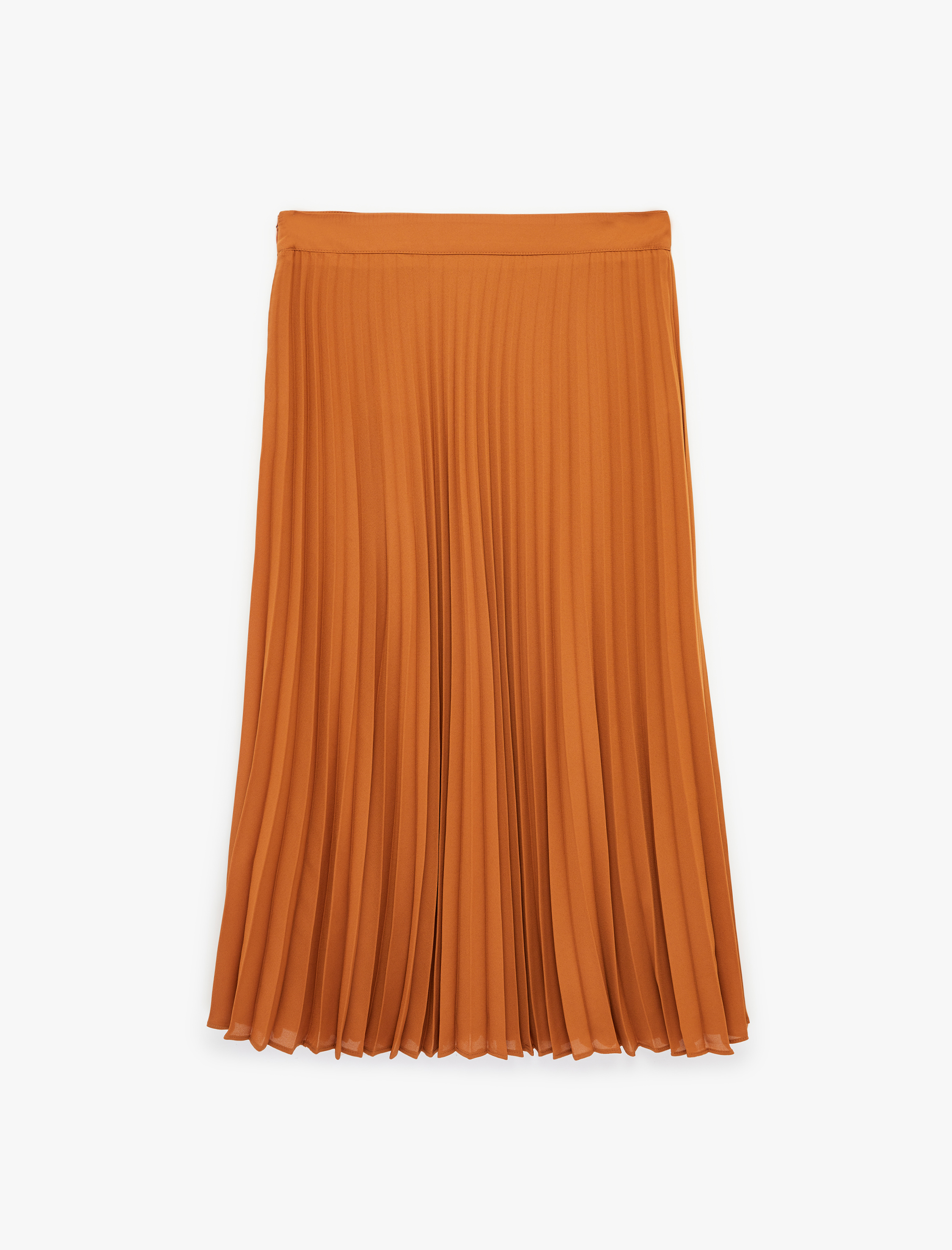   Krep İnce Pileli Yüksek Bel Midi Etek