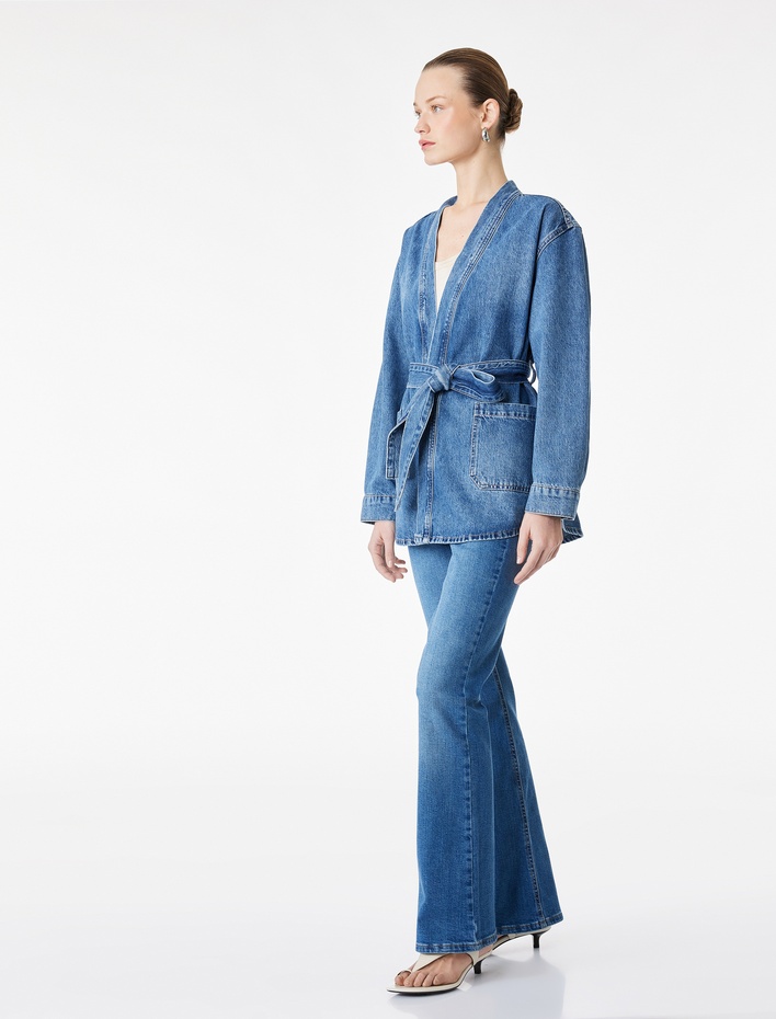  Slim Fit Yüksek Bel Pamuklu İspanyol Paça Denim Pantolon - Flare Jeans