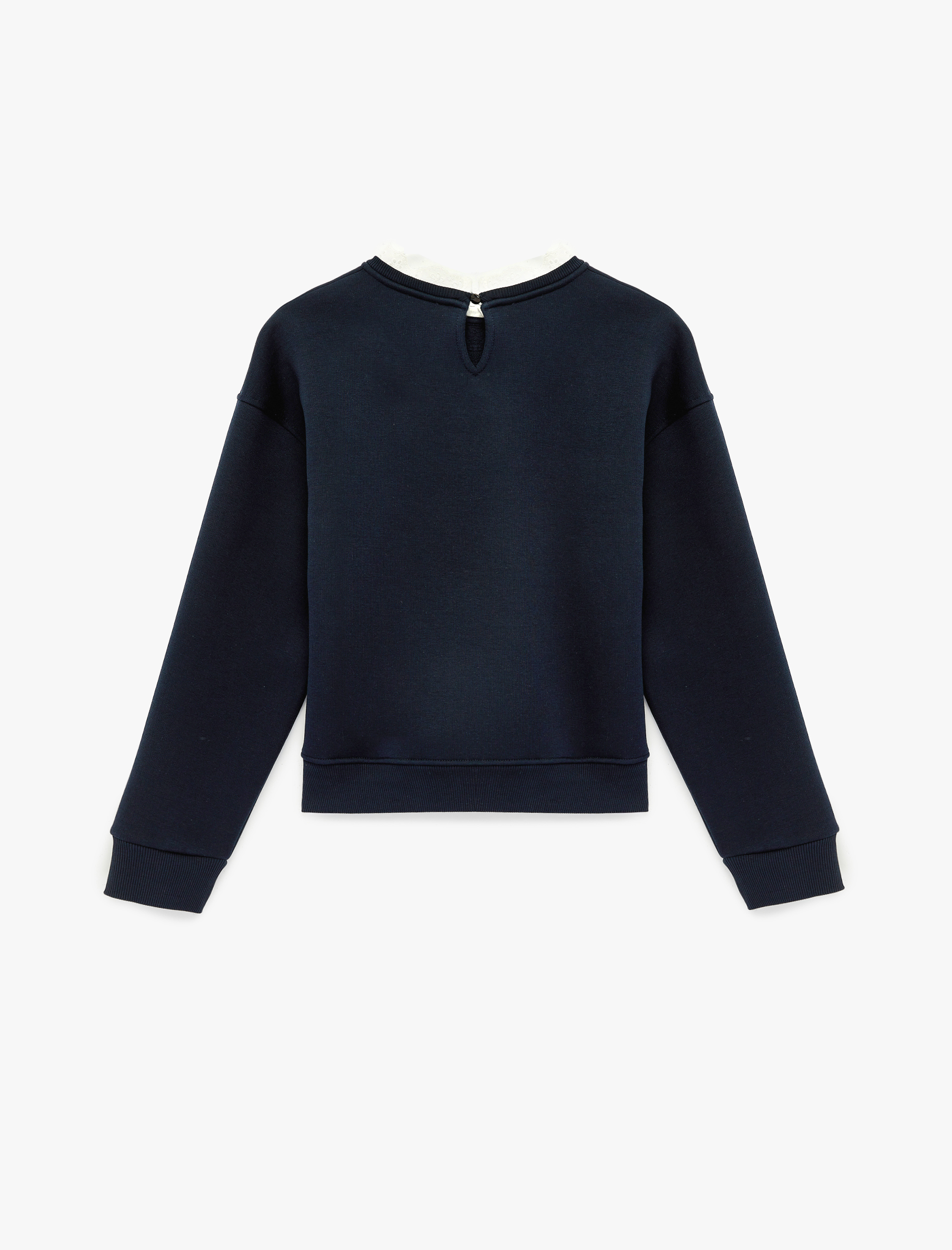   Üç İplik Şardonlu Uzun Kollu Dantel Detaylı Bisiklet Yaka Sweatshirt