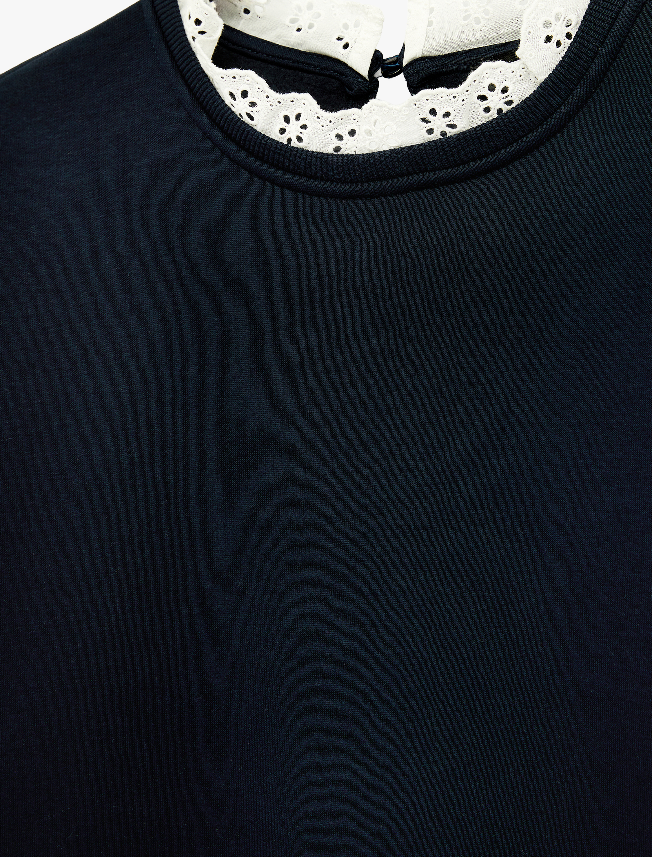   Üç İplik Şardonlu Uzun Kollu Dantel Detaylı Bisiklet Yaka Sweatshirt