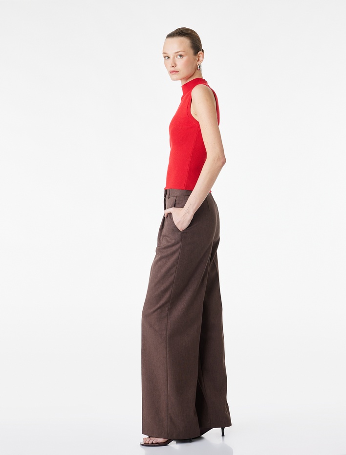  Yüksek Bel Cepli Pileli Palazzo Pantolon