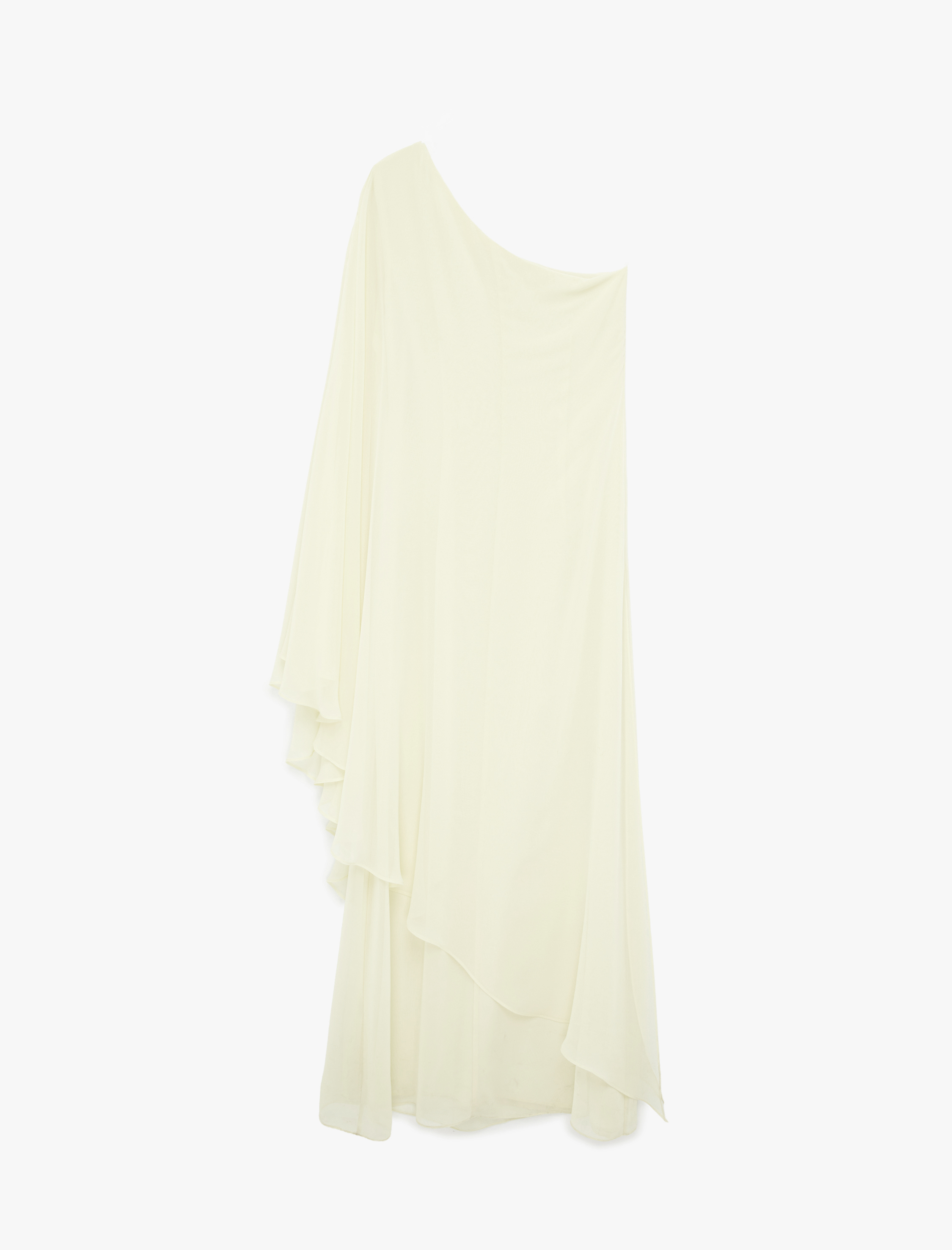   Asimetrik Kesim Midi Boy Tek Omuz Pelerin Şifon Elbise