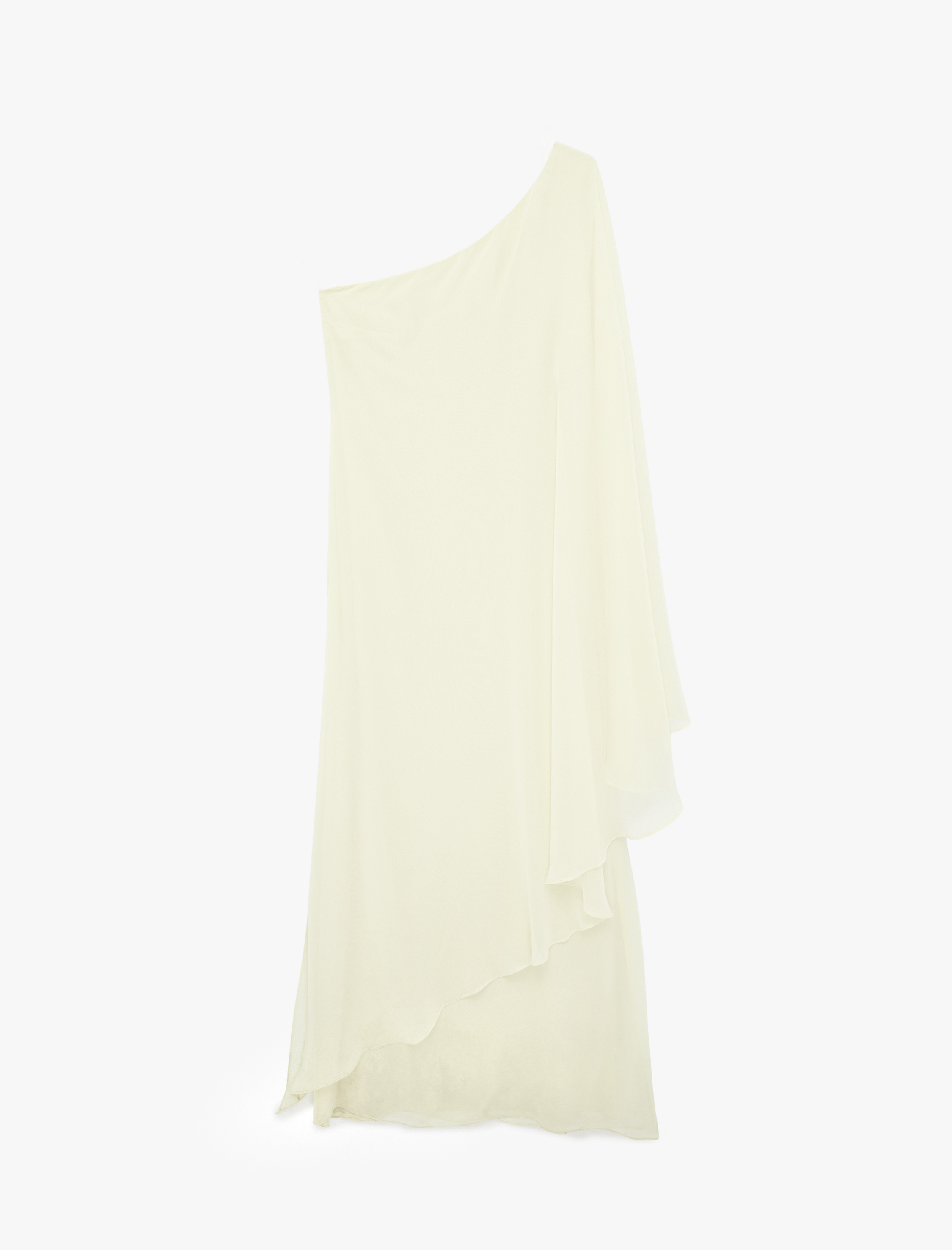   Asimetrik Kesim Midi Boy Tek Omuz Pelerin Şifon Elbise