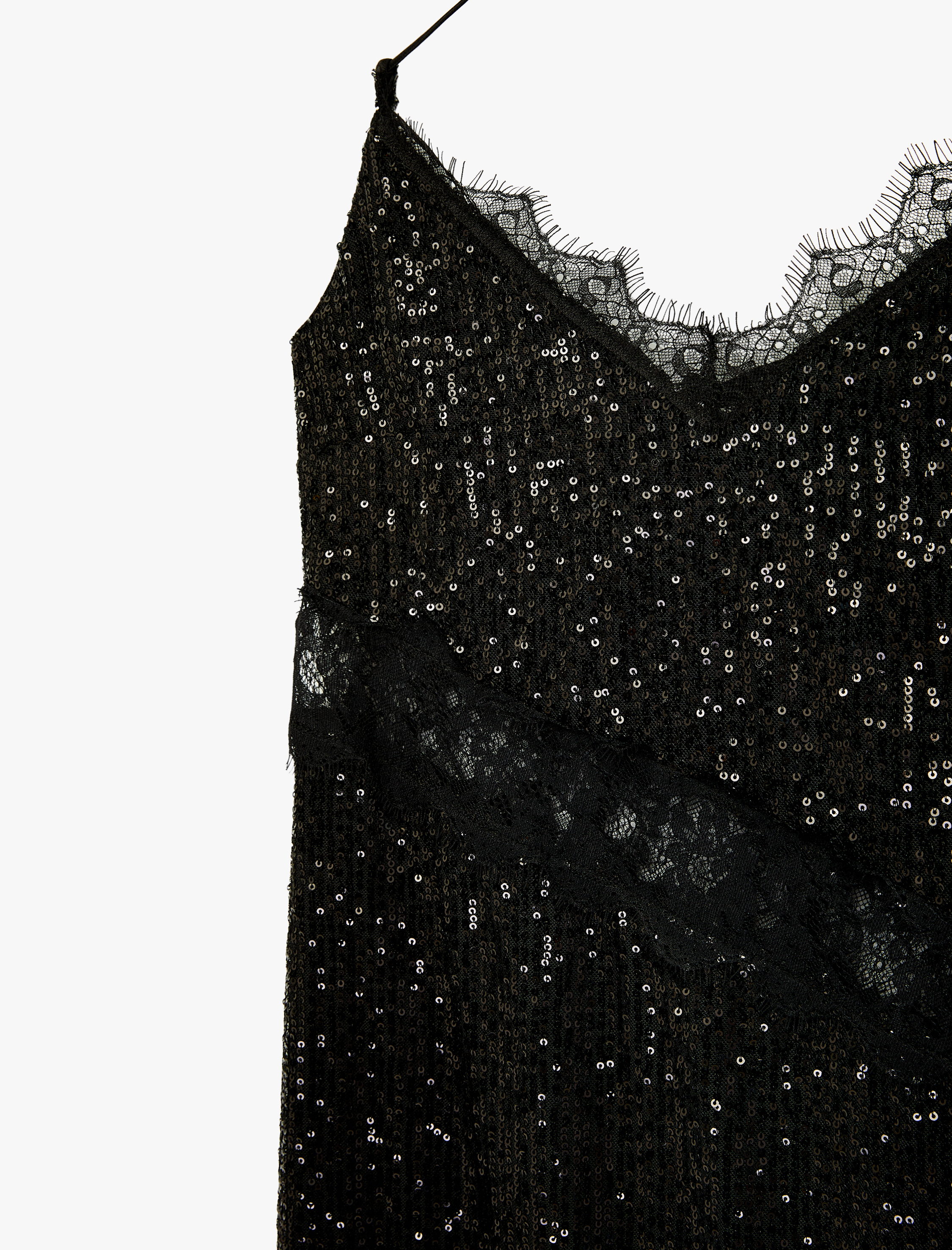   Dantel Detaylı Pullu Payetli Elbise