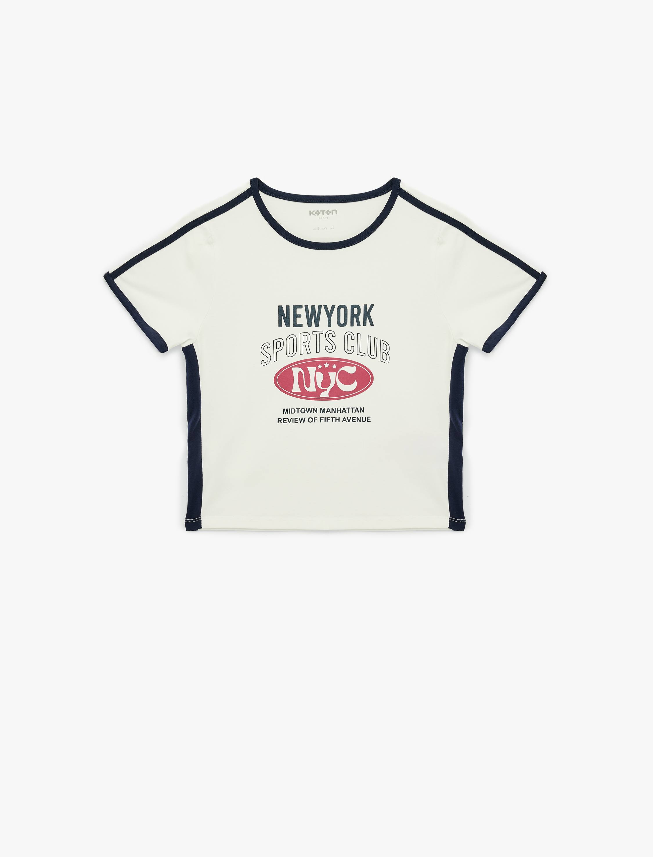   Slim Fit Baskılı Bisiklet Yaka Kısa Kollu Spor Crop Tişört