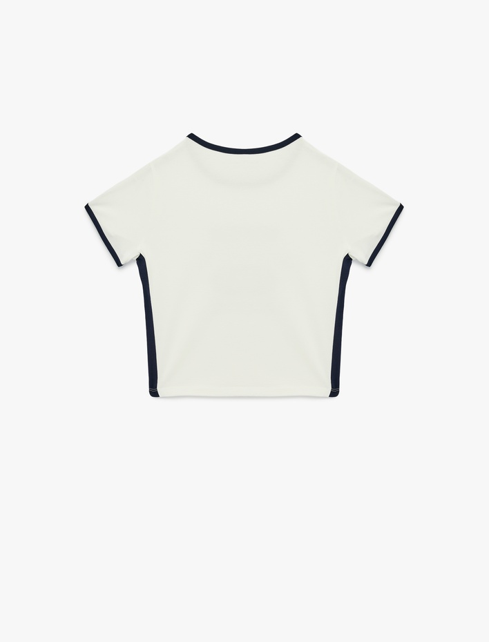  Slim Fit Baskılı Bisiklet Yaka Kısa Kollu Spor Crop Tişört