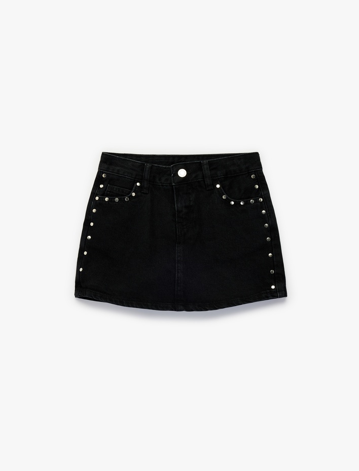 Kız Çocuk Pamuklu Cepli Zımba Detaylı Jean Şort Etek