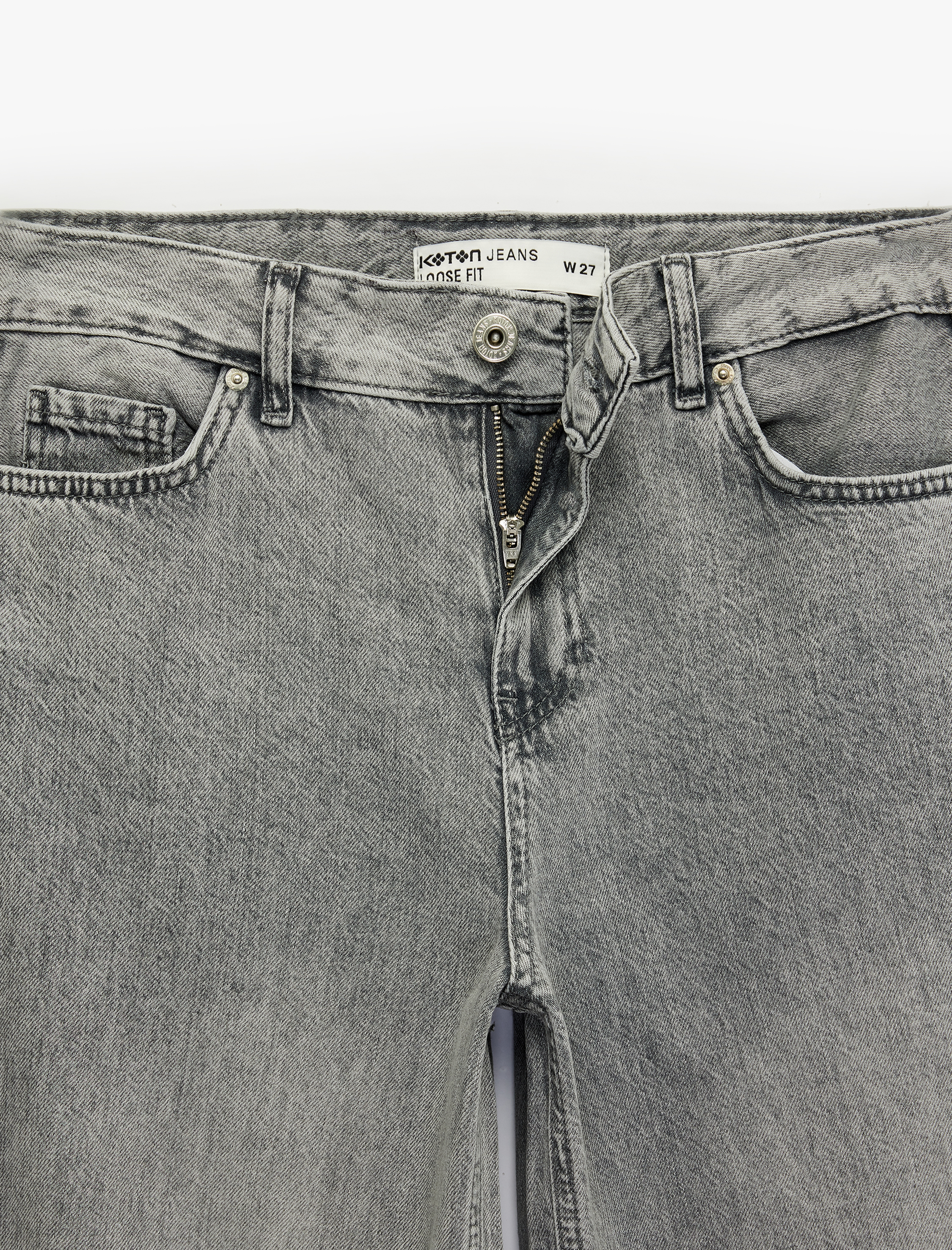   Bol Kalıp Geniş Paça Düğmeli Cepli Yıkamalı Denim Pantolon - Loose Straight Fit Jean