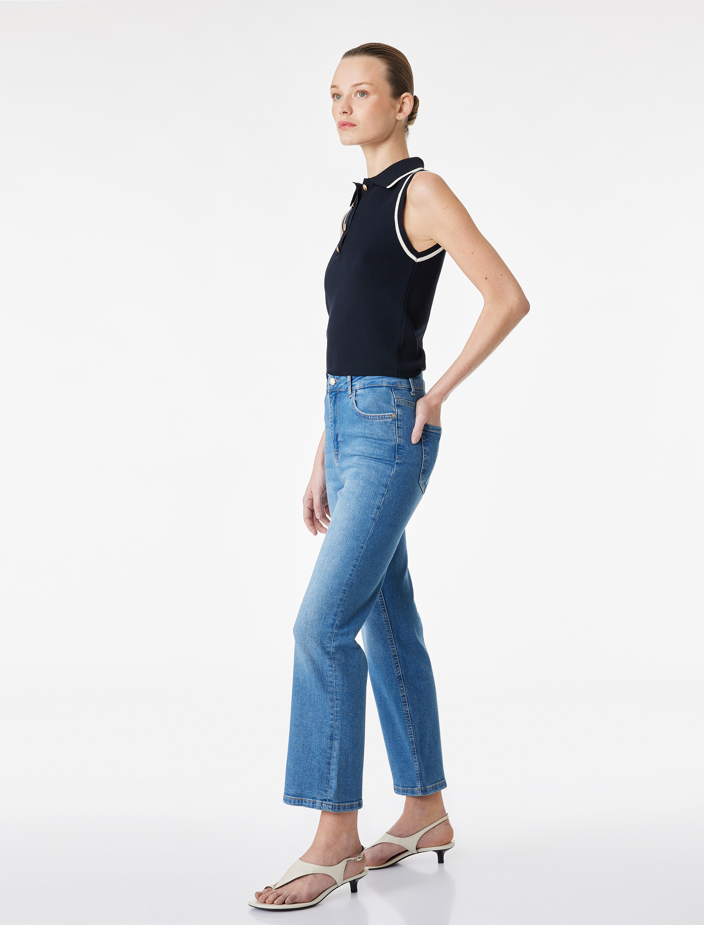   Dar Kesim Normal Bel Cepli İspanyol Paça Jean Pantolon - Flare Jeans