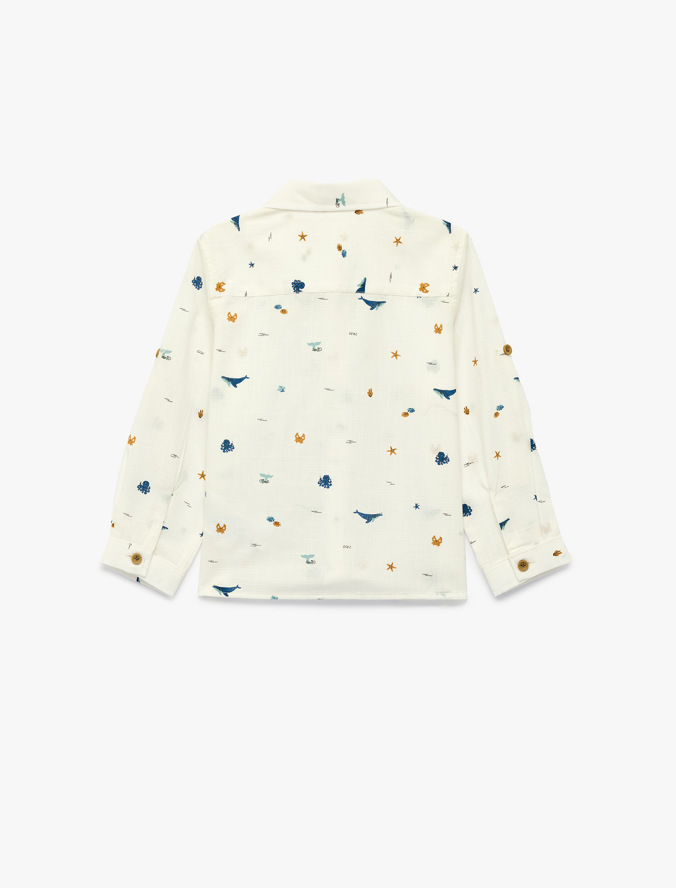  Erkek Bebek Pamuklu Uzun Kollu Düğme Detaylı Desenli Gömlek