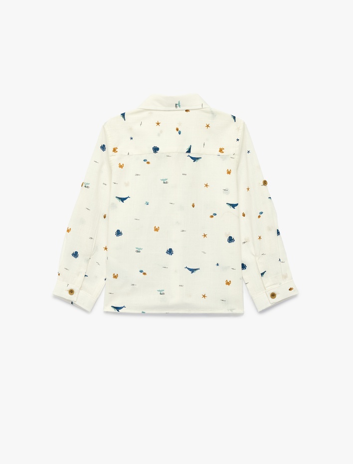 Erkek Bebek Pamuklu Uzun Kollu Düğme Detaylı Desenli Gömlek