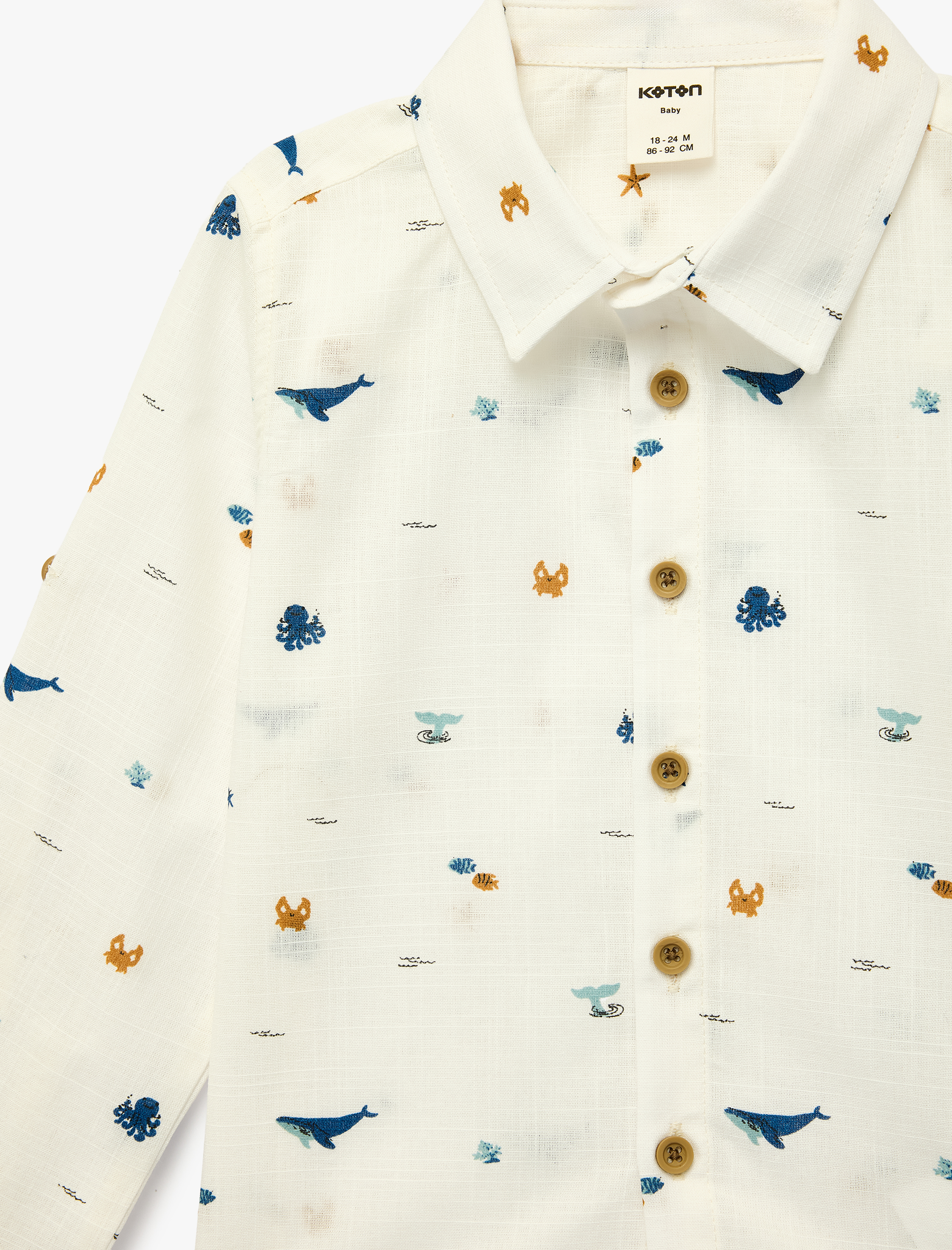  Erkek Bebek Pamuklu Uzun Kollu Düğme Detaylı Desenli Gömlek
