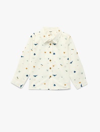 Pamuklu Uzun Kollu Düğme Detaylı Desenli Gömlek