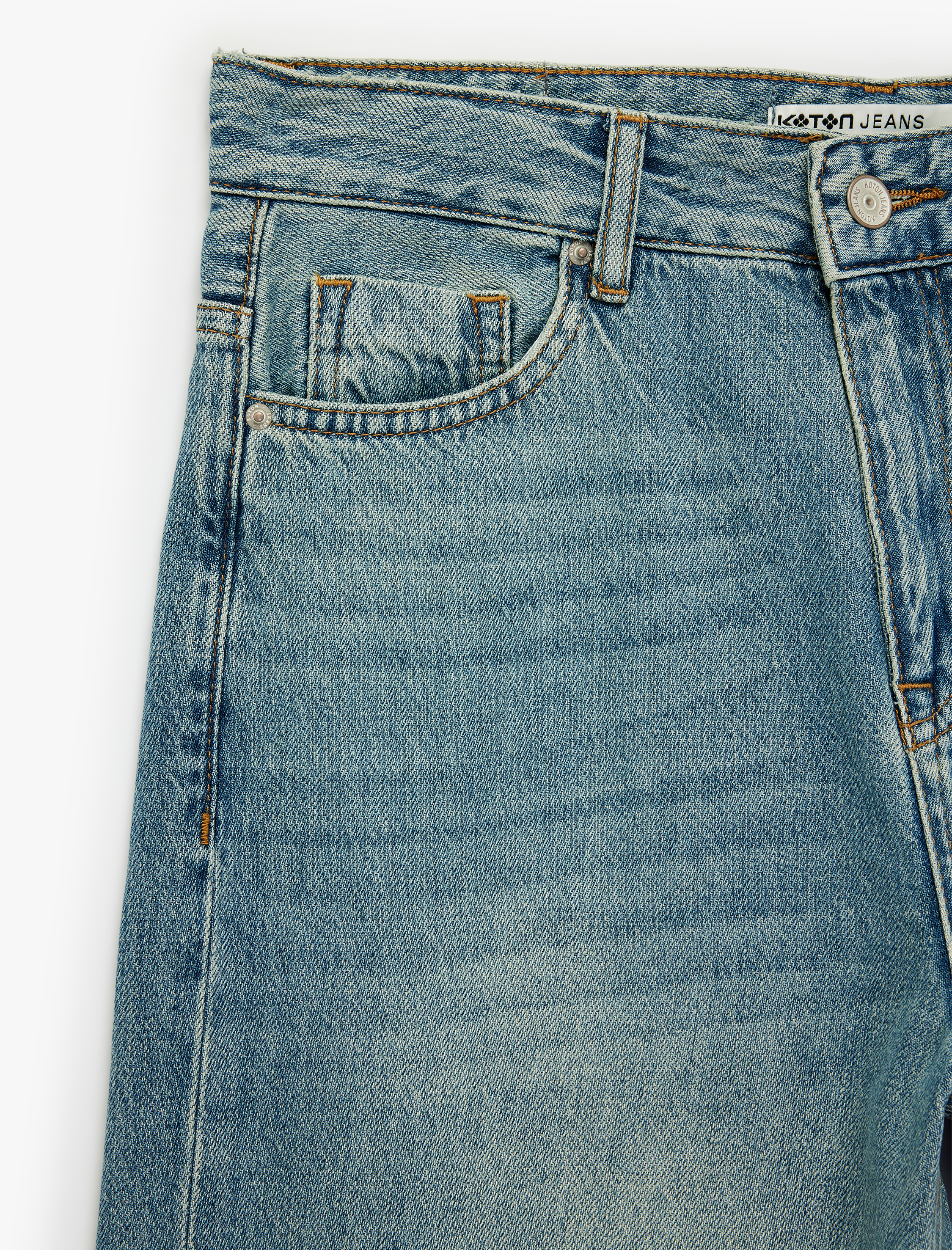   Yüksek Bel Dikiş Detaylı Düğmeli Cepli Geniş Paça Denim Pantolon - Wide Leg Jean