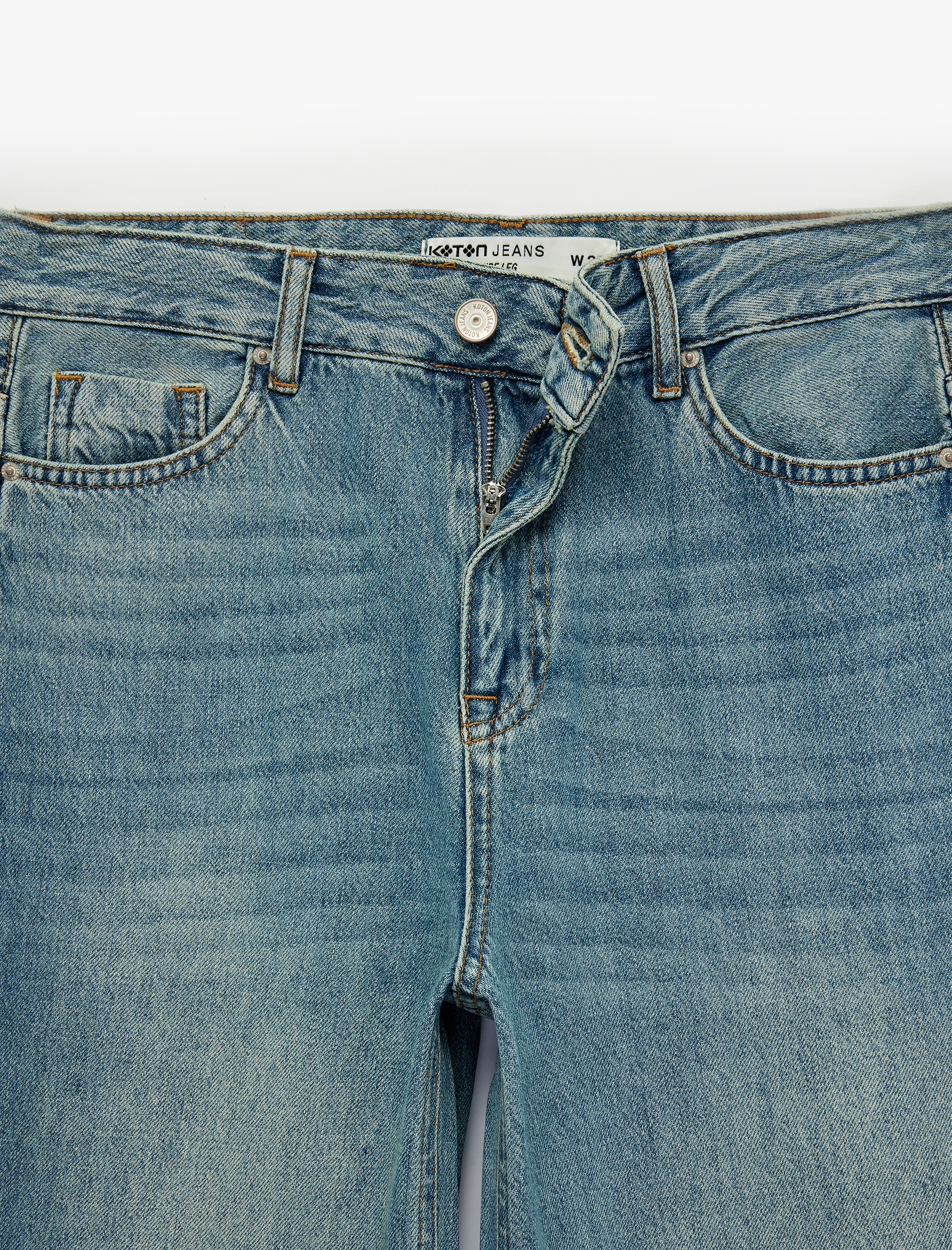   Yüksek Bel Dikiş Detaylı Düğmeli Cepli Geniş Paça Denim Pantolon - Wide Leg Jean