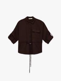 Uzun Kollu Klasik Yaka Beli Bağcıklı Cepli Gömlek