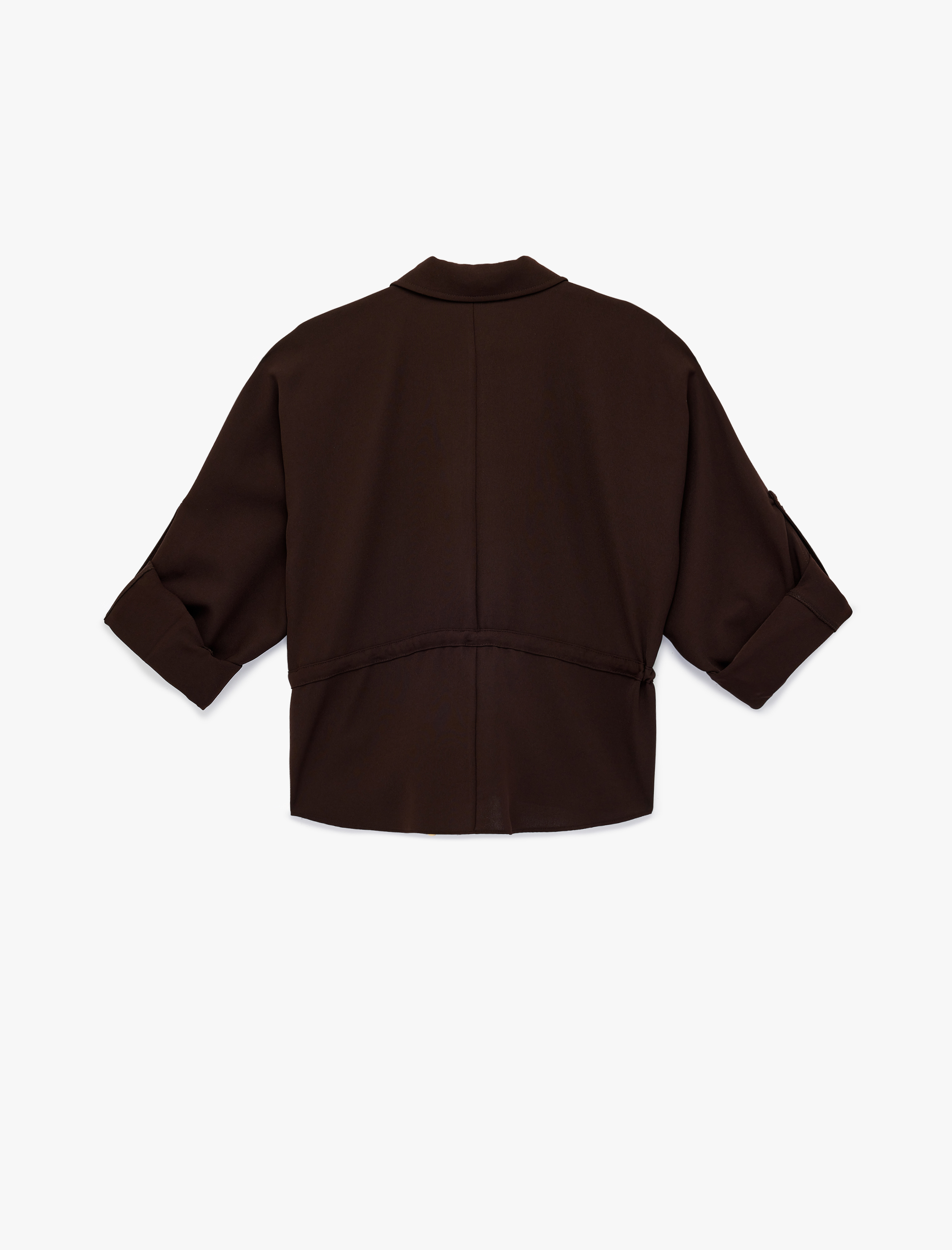   Uzun Kollu Klasik Yaka Beli Bağcıklı Cepli Gömlek