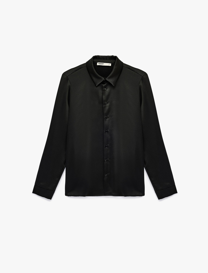  Klasik Yaka Uzun Kollu Saten Gömlek