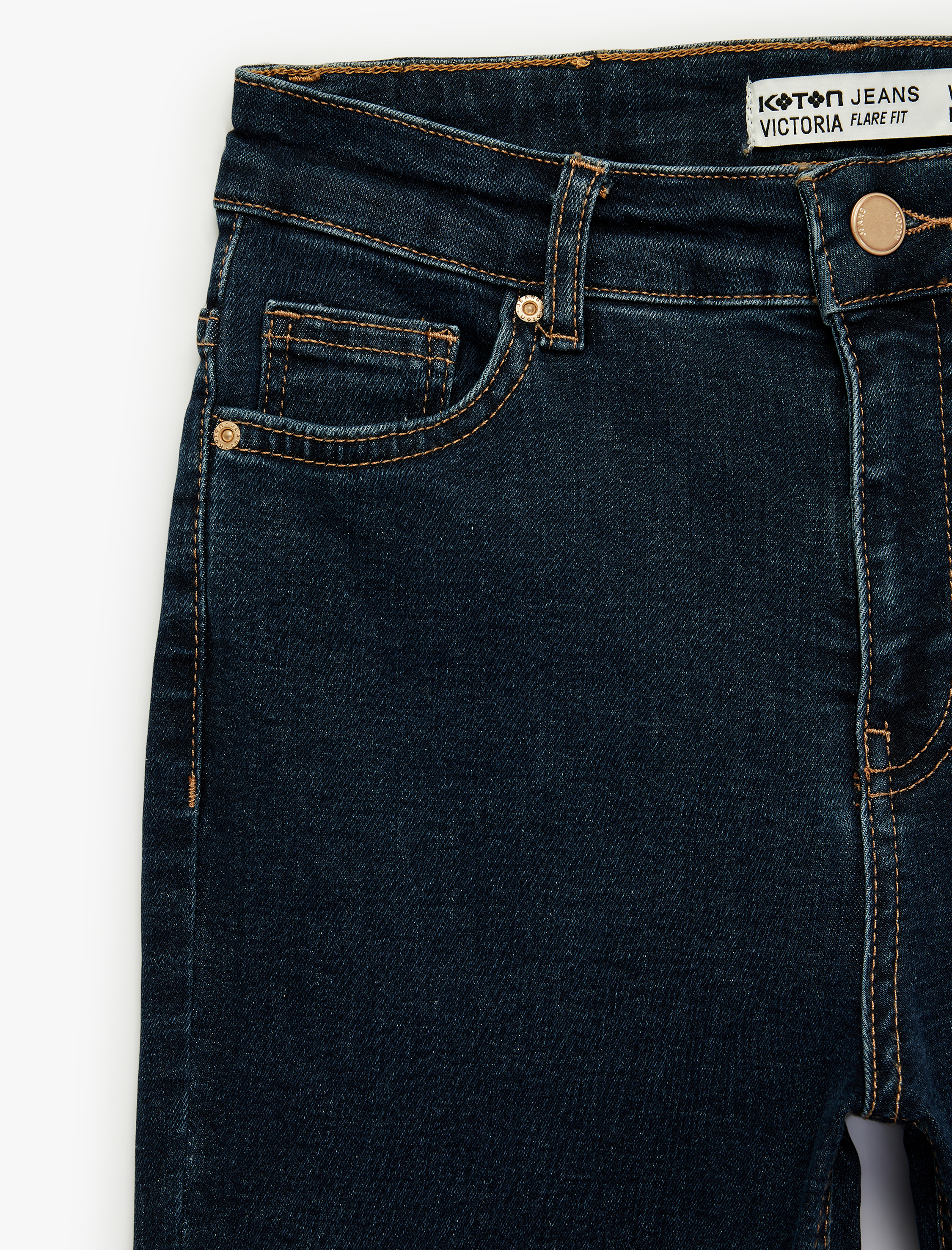   Dar Kalıp Yüksek Bel Düğmeli Cepli İspanyol Paça Denim Pantolon - Flare Jean