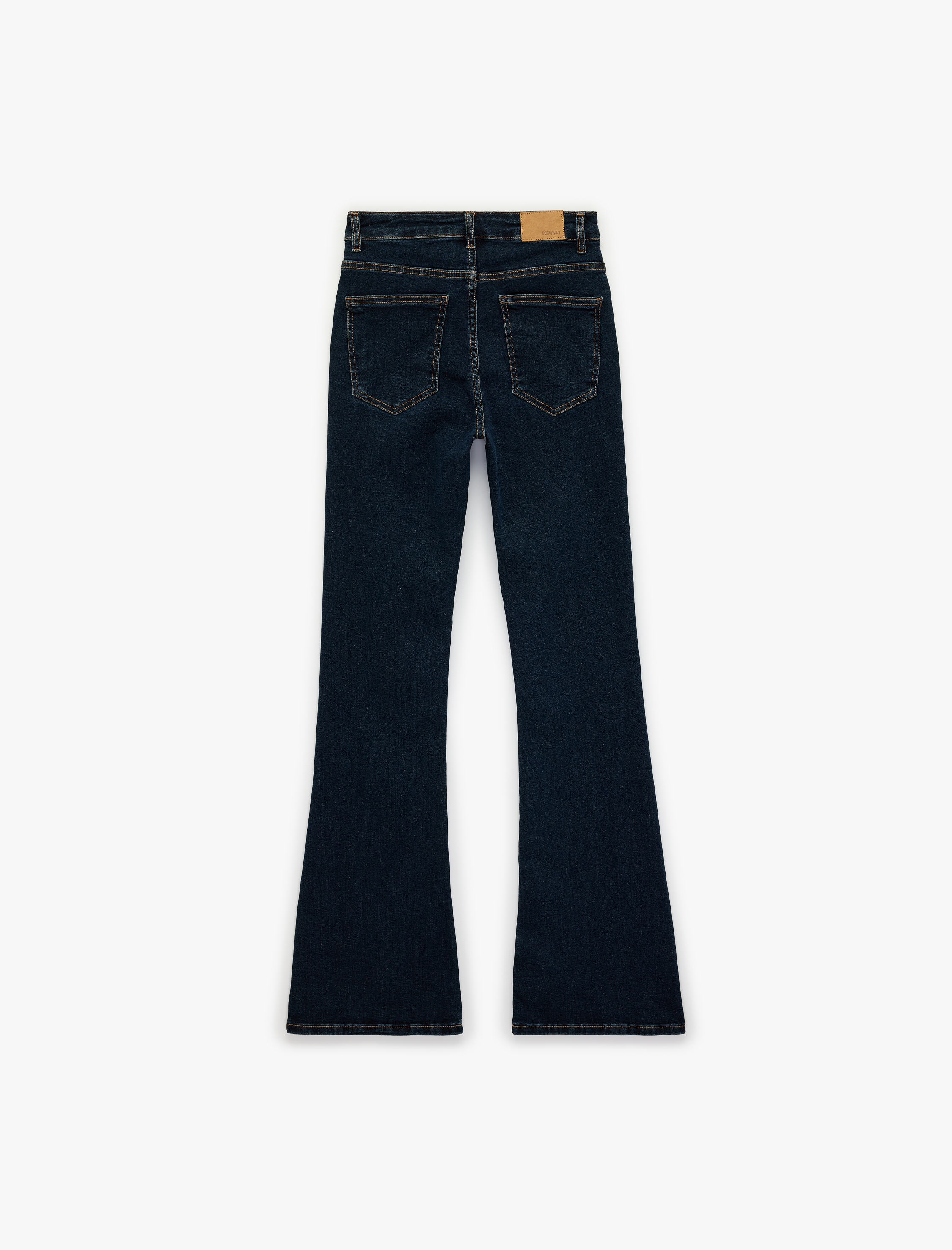   Dar Kalıp Yüksek Bel Düğmeli Cepli İspanyol Paça Denim Pantolon - Flare Jean