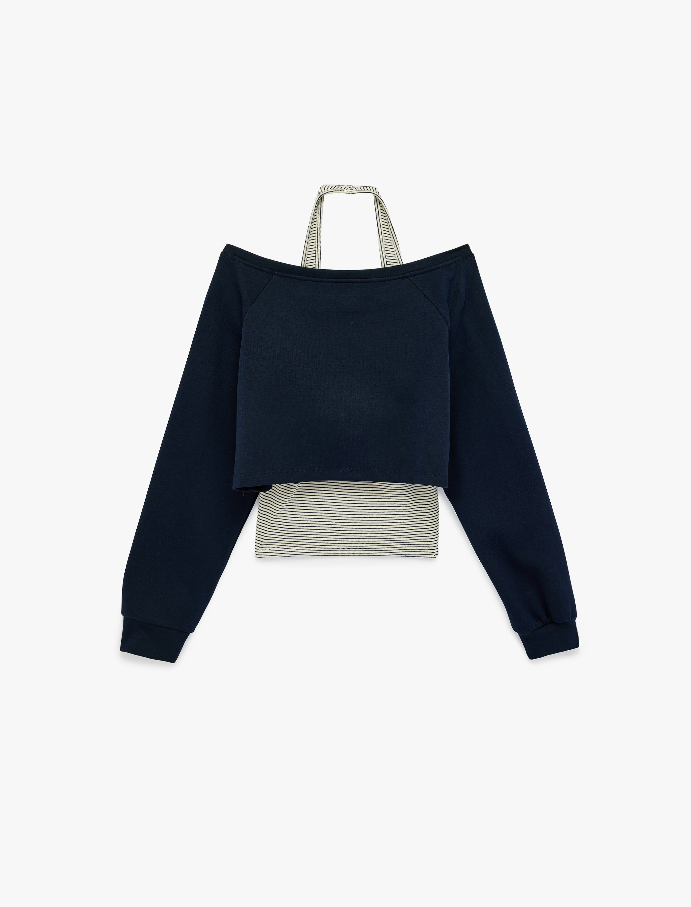   Rahat Kalıp Uzun Kollu Boyundan Bağlama Detaylı Crop Baskılı Sweatshirt