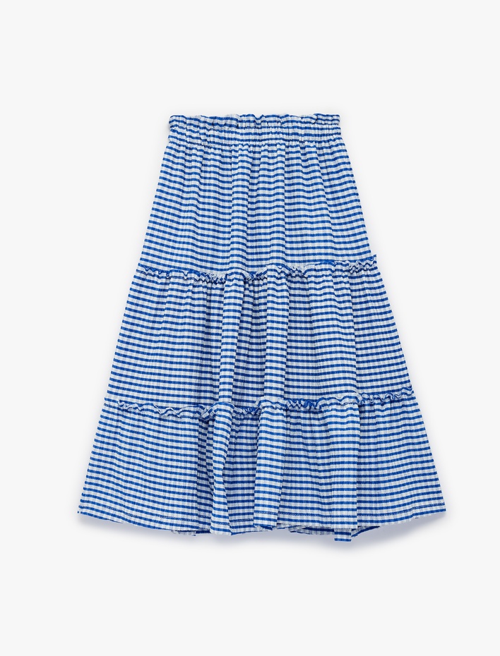 Kız Çocuk Bürümcük Kumaş Beli Lastikli Katlı Pötikareli Midi Etek