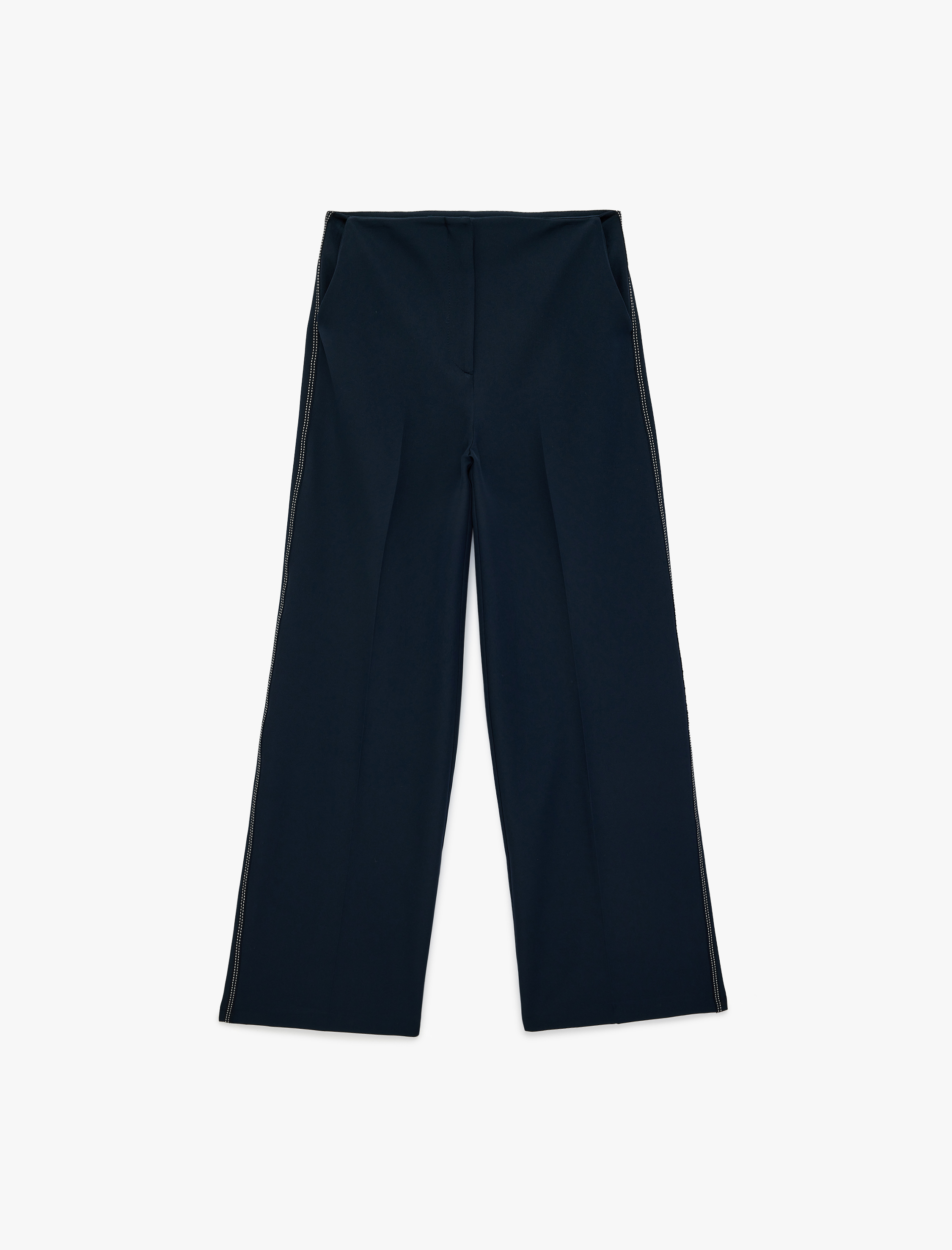   Cepli Yanları Şerit Detaylı Düz Bol Paça Kumaş Pantolon