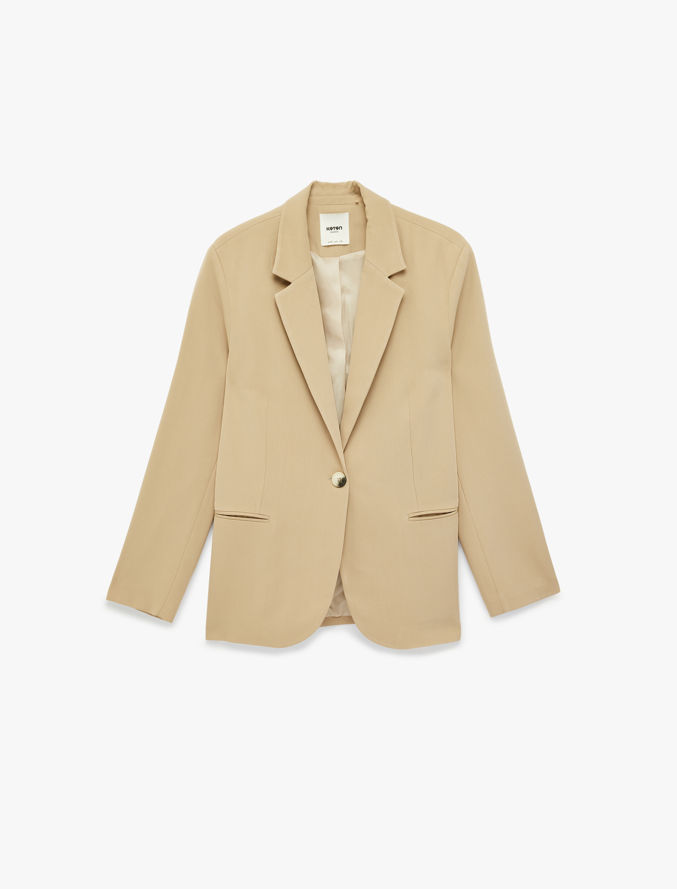   Geniş Yaka Düğmeli Cep Detaylı Blazer Ceket