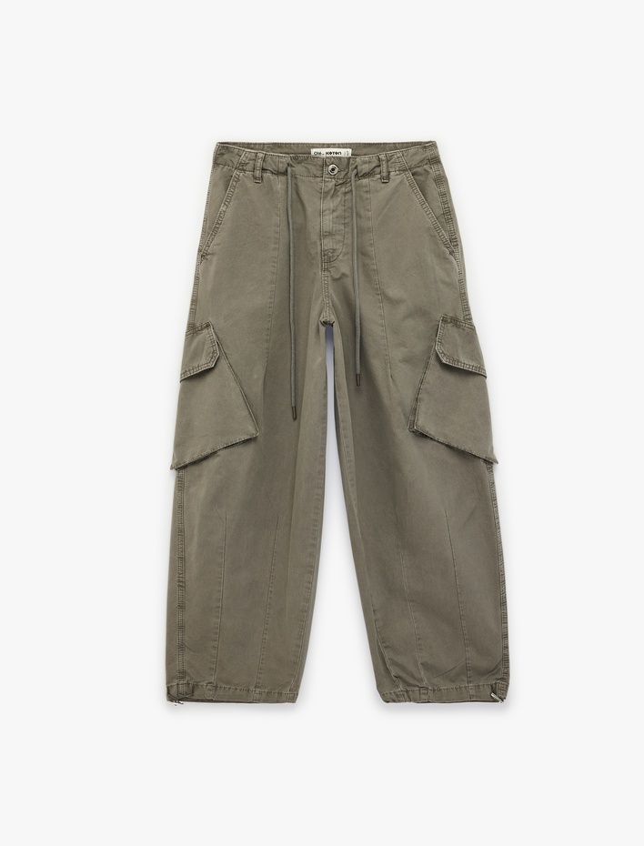  Bol Kalıp Beli Bağcıklı Kargo Cepli Balon Pantolon