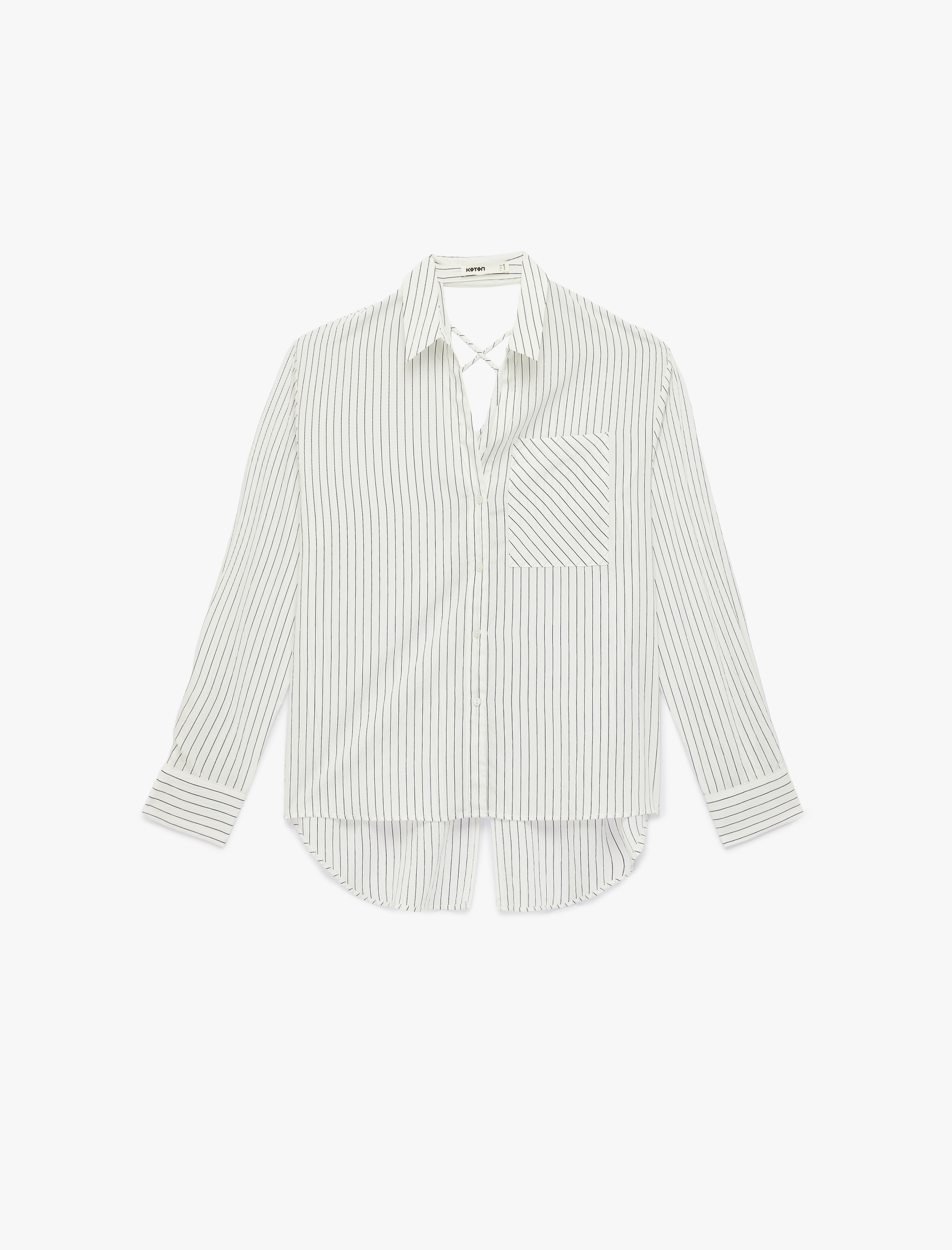   Bol Kalıp Cepli Uzun Kollu Arkası Pencere Detaylı Çizgili Gömlek