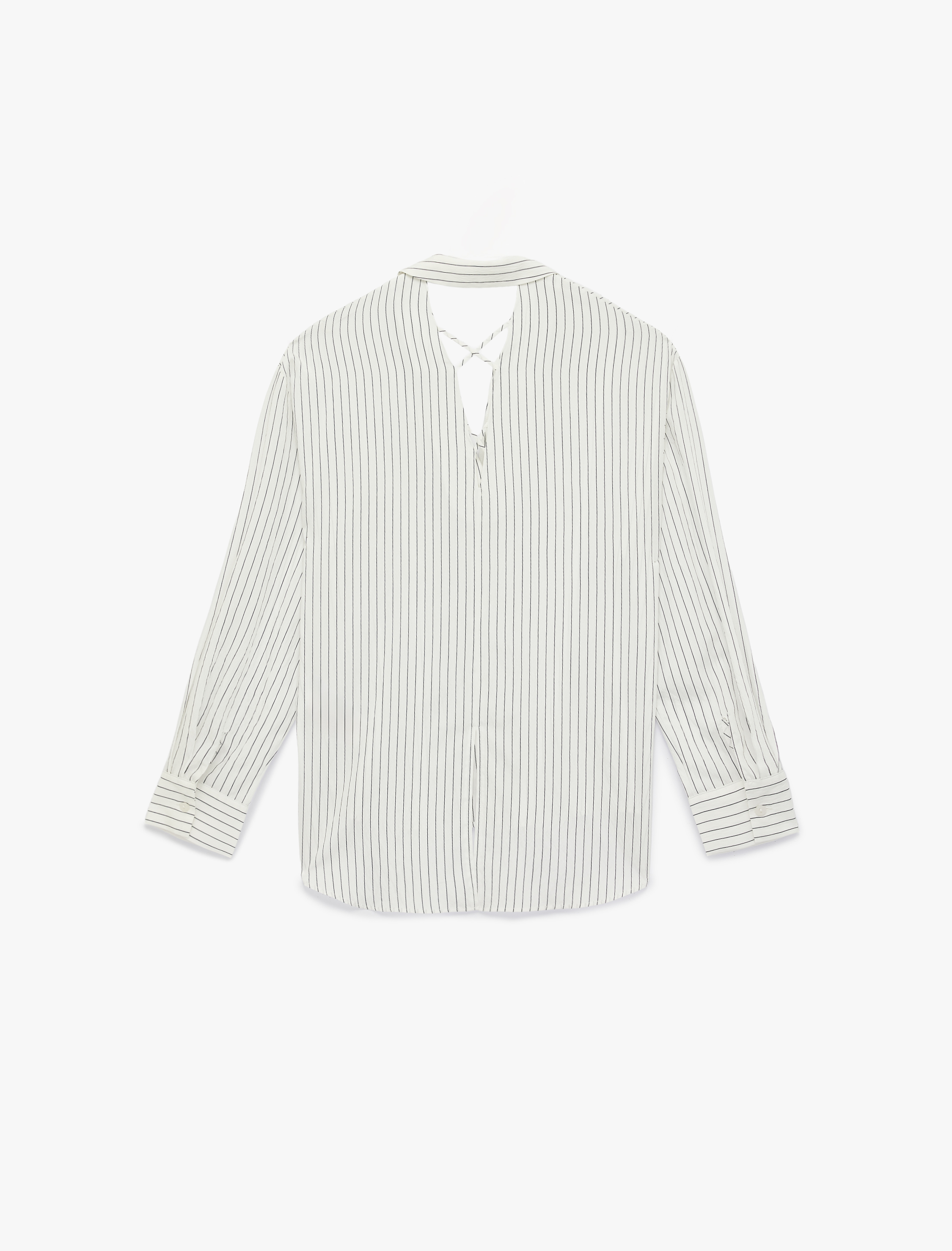   Bol Kalıp Cepli Uzun Kollu Arkası Pencere Detaylı Çizgili Gömlek