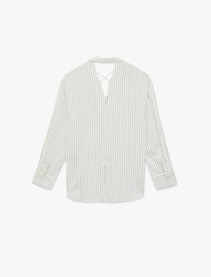  Bol Kalıp Cepli Uzun Kollu Arkası Pencere Detaylı Çizgili Gömlek