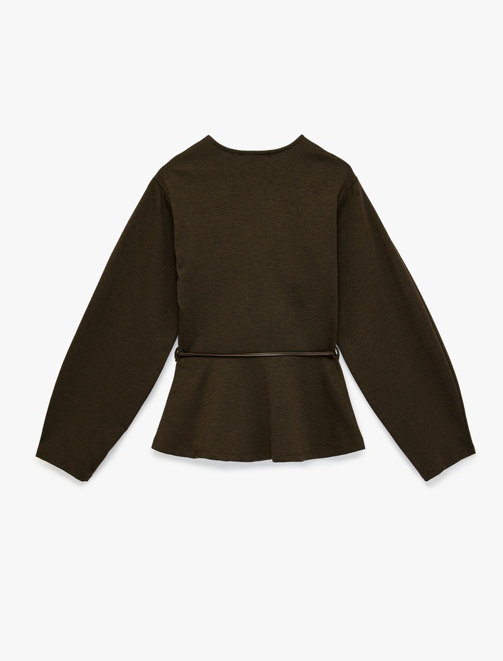  Slim Fit Uzun Kollu Peplum Kesim Kemerli Hırka