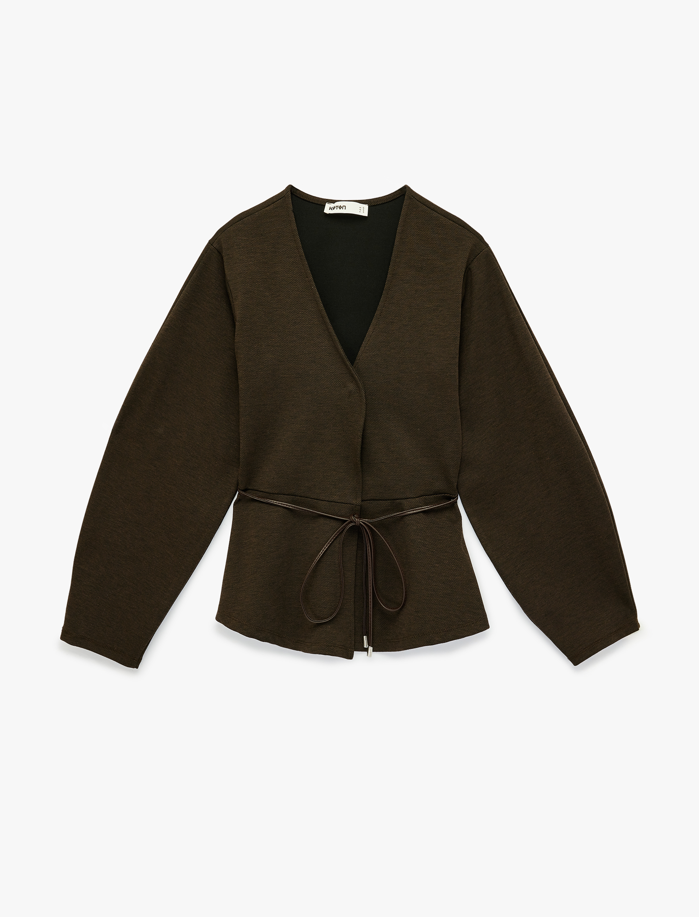   Slim Fit Uzun Kollu Peplum Kesim Kemerli Hırka