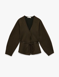 Slim Fit Uzun Kollu Peplum Kesim Kemerli Hırka